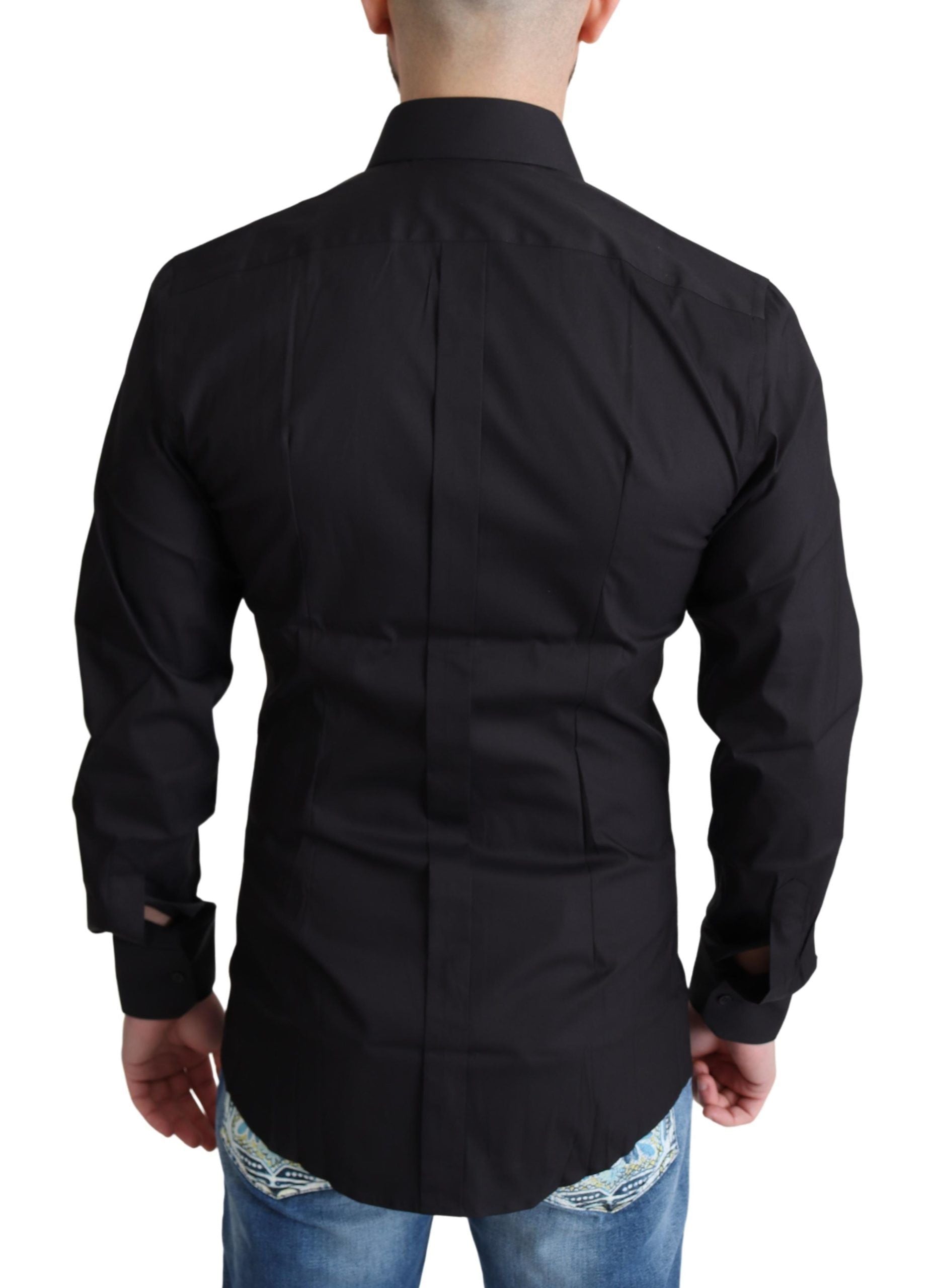 Black cotton blend formal dress shirt by Dolce & Gabbana, shown with a classic collar and button front.