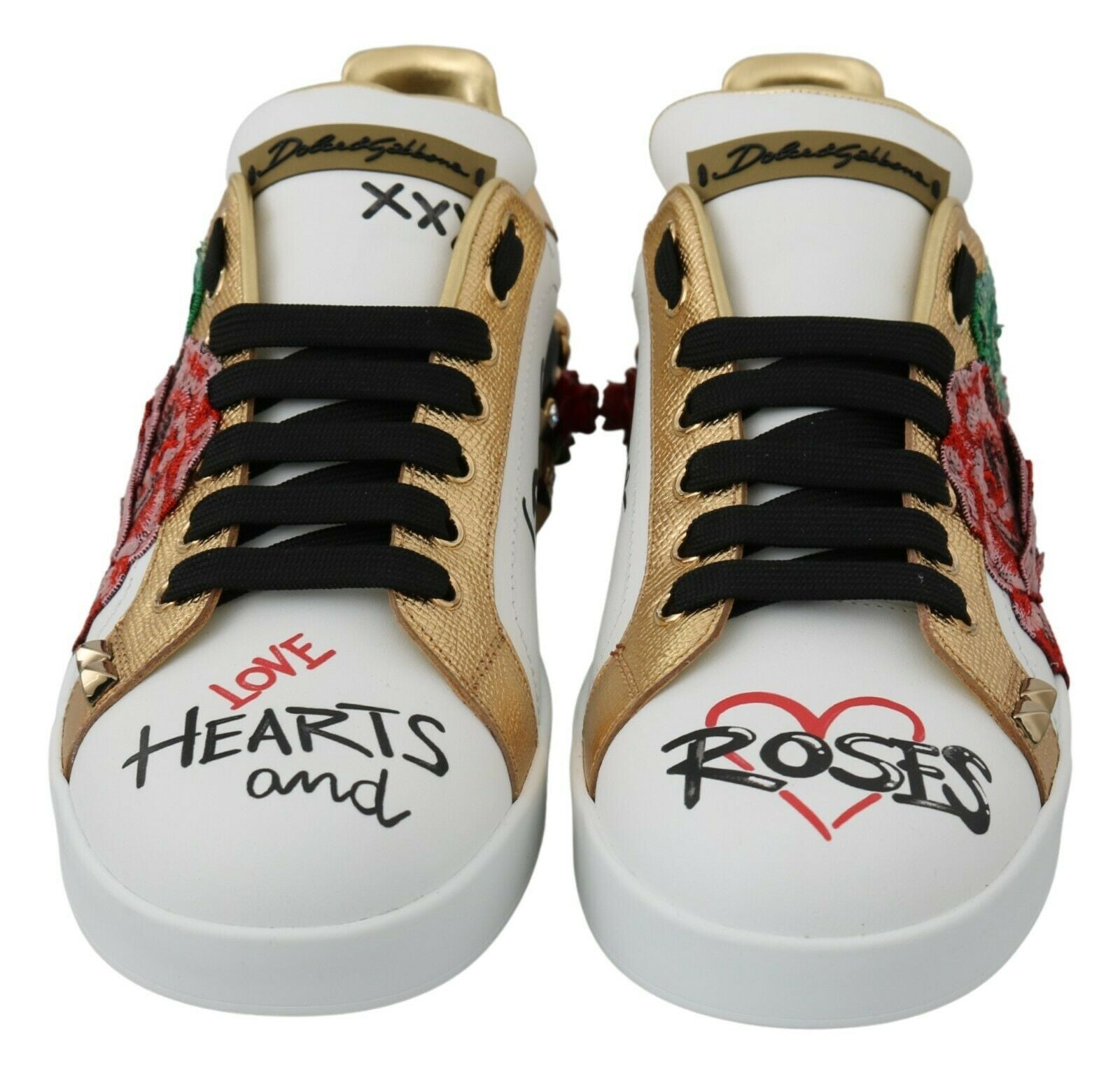 White roses sequined crystal women's sneakers by Dolce & Gabbana with floral embellishments and sparkling details.