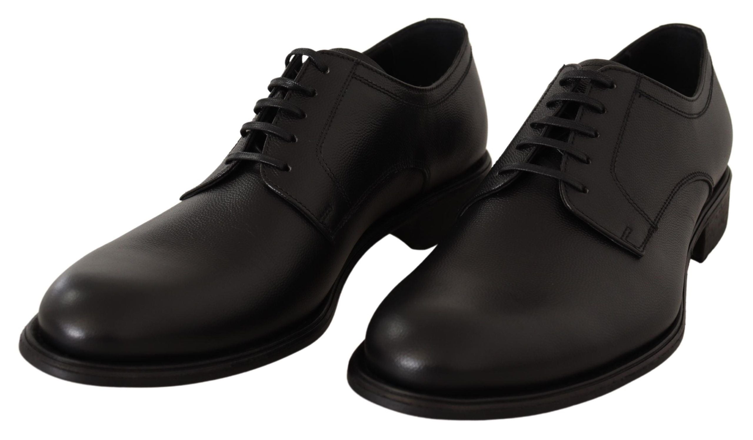 Black leather lace-up men's formal derby shoes by Dolce & Gabbana, featuring classic design and polished finish.
