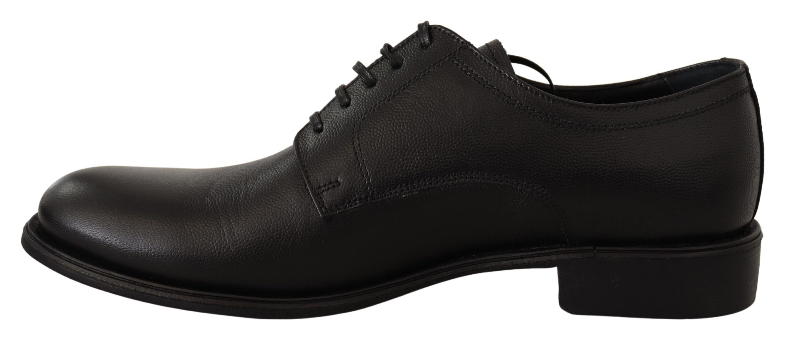Black leather lace-up men's formal derby shoes by Dolce & Gabbana, featuring a polished finish and classic design.