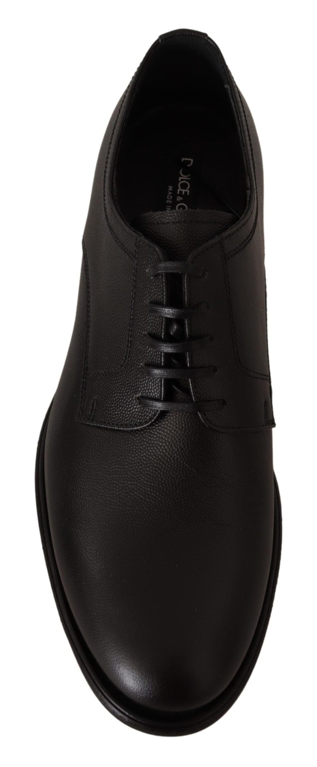 Black leather lace-up men's formal Derby shoes by Dolce & Gabbana, featuring classic design and polished finish.