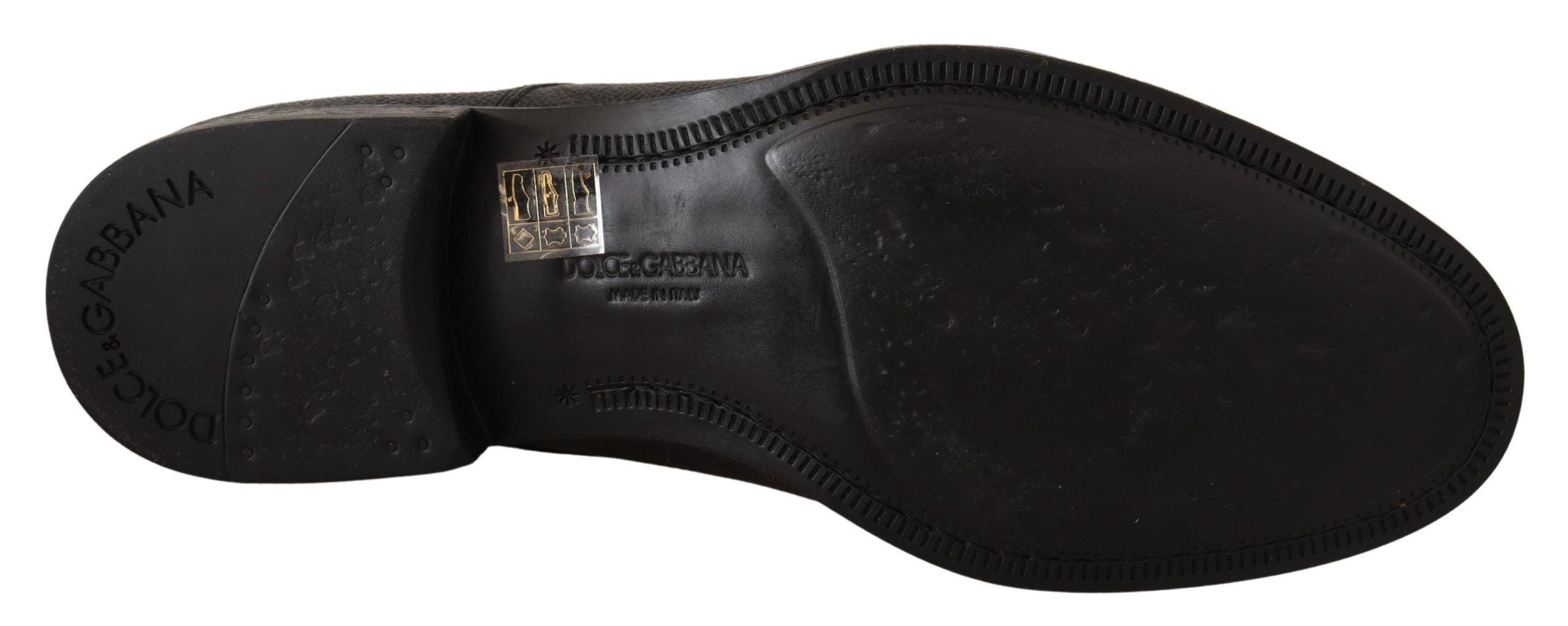 Black leather lace-up men's formal derby shoes by Dolce & Gabbana, featuring sleek design and polished finish.