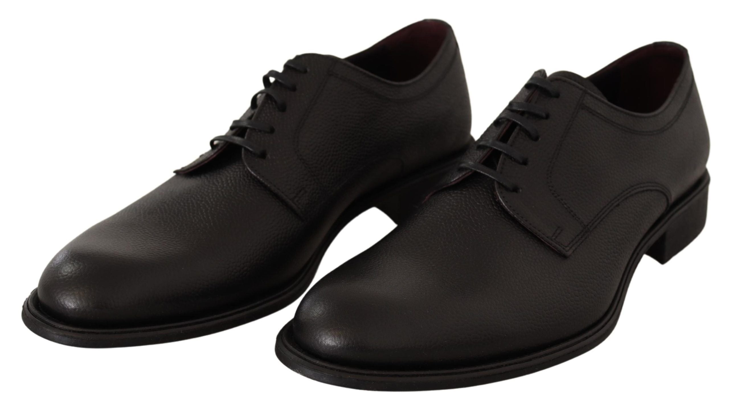Black leather lace-up men's formal derby shoes by Dolce & Gabbana, featuring sleek design and polished finish.