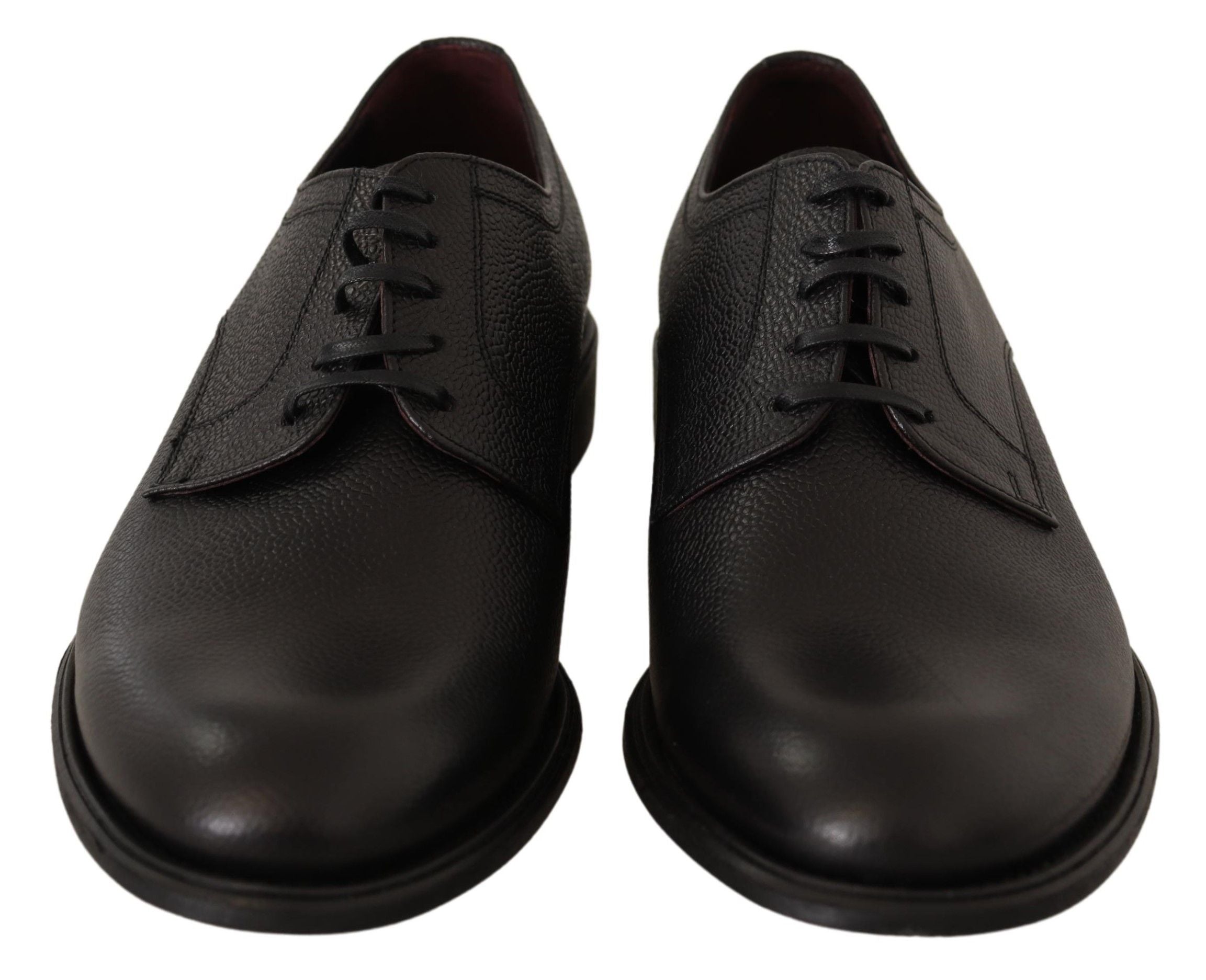 Black leather lace-up men's formal derby shoes by Dolce & Gabbana, featuring polished finish and classic design.