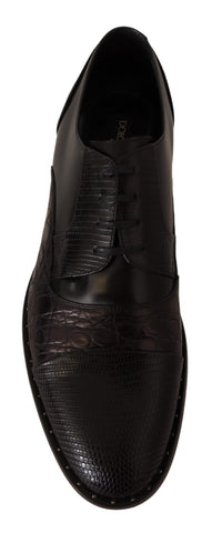 Black leather exotic skins formal shoes by Dolce & Gabbana, showcasing detailed texture and sleek design.