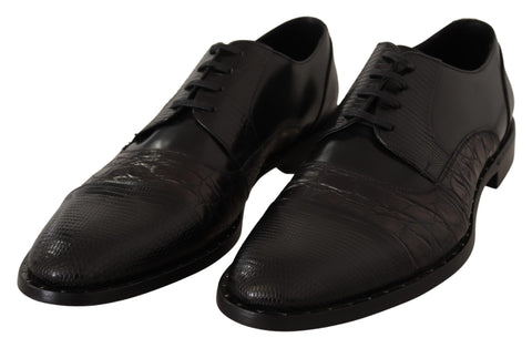 Black leather exotic skins formal shoes by Dolce & Gabbana, showcasing sleek design and textured finish.