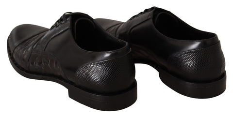 Black leather formal shoes with exotic skins detail by Dolce & Gabbana, showcasing sleek design and luxurious texture.