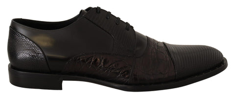 Black leather exotic skins formal shoes by Dolce & Gabbana, featuring polished leather and elegant design details.