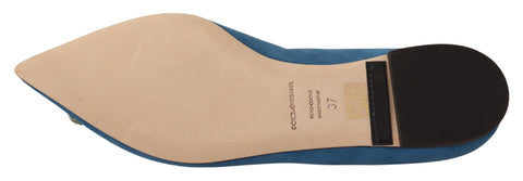 Blue suede loafers with crystal embellishments from Dolce & Gabbana, stylish flats with elegant detailing.