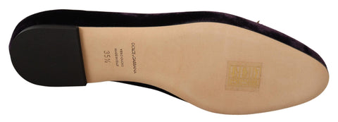 Purple velvet Dolce & Gabbana heart loafers flats shoes with stylish design and comfortable slip-on style.