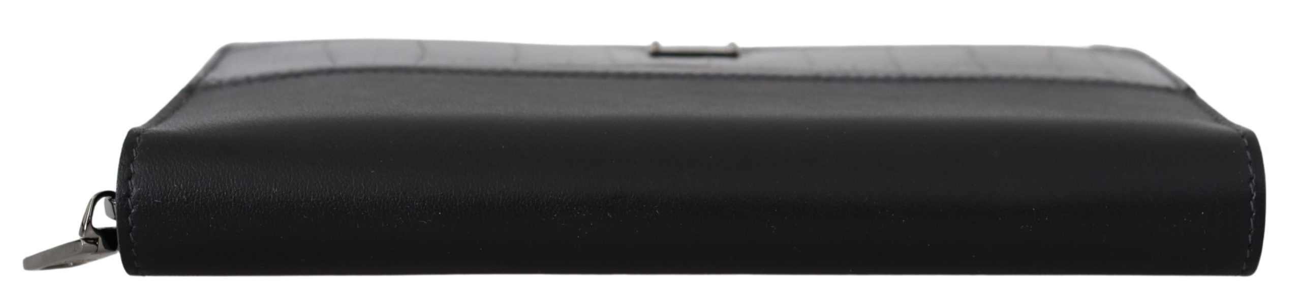 Black Dolce & Gabbana zip-around leather clutch wallet with continental design and multiple card slots.