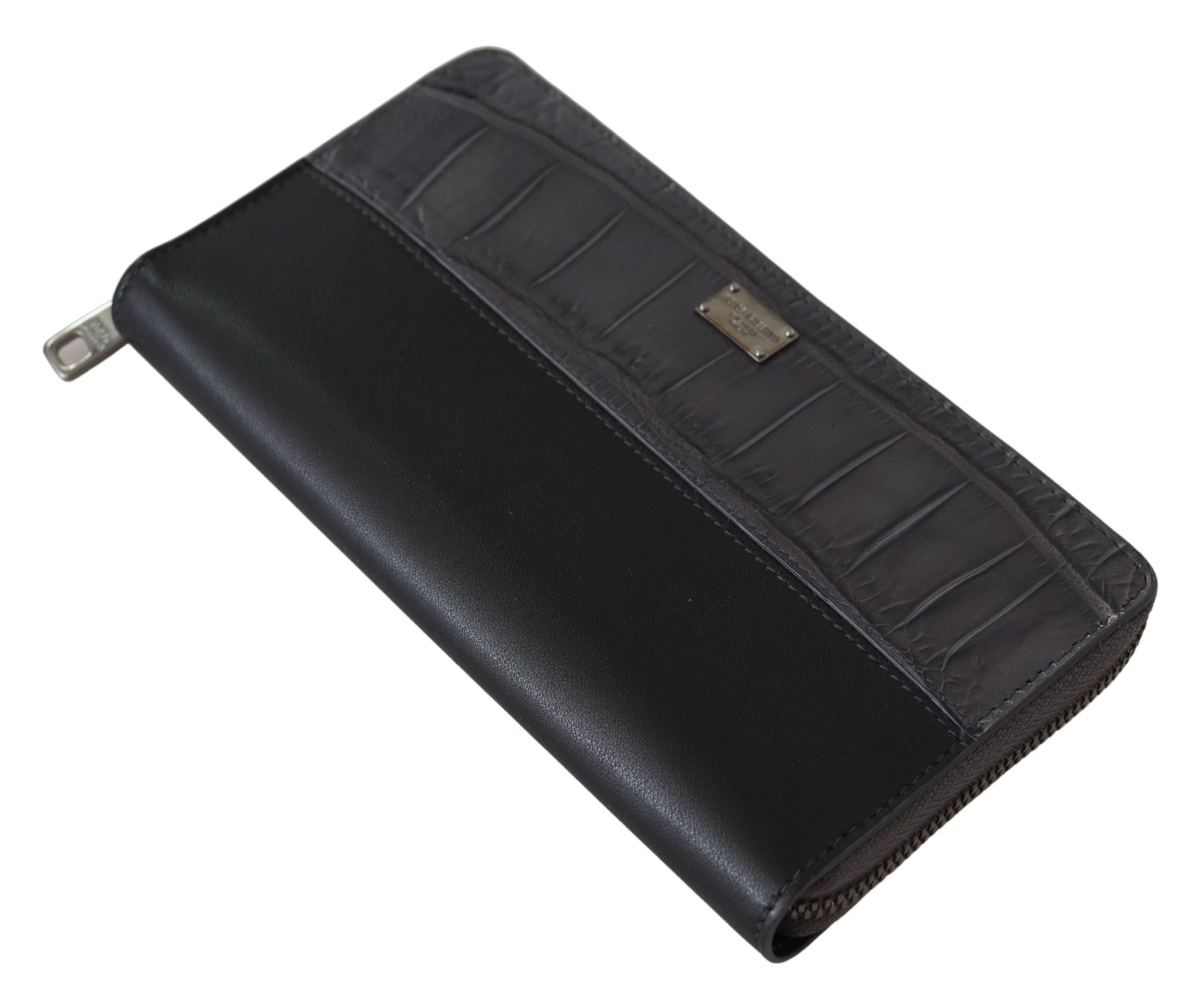 Black Dolce & Gabbana zip-around continental leather wallet featuring multiple card slots and sleek design.