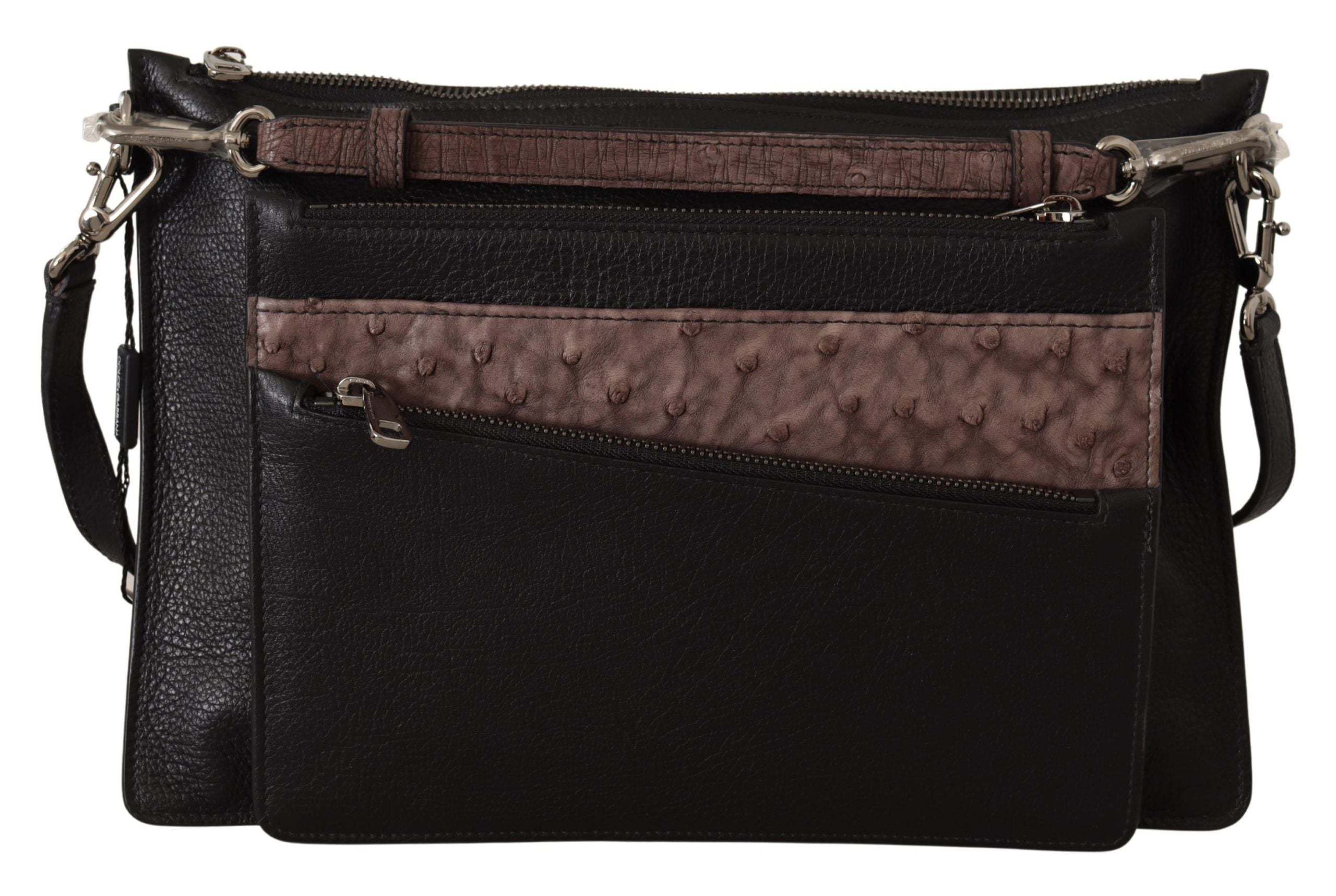 Black exotic leather Dolce & Gabbana Alta Sartoria shoulder sling bag with sleek design and gold-tone hardware.