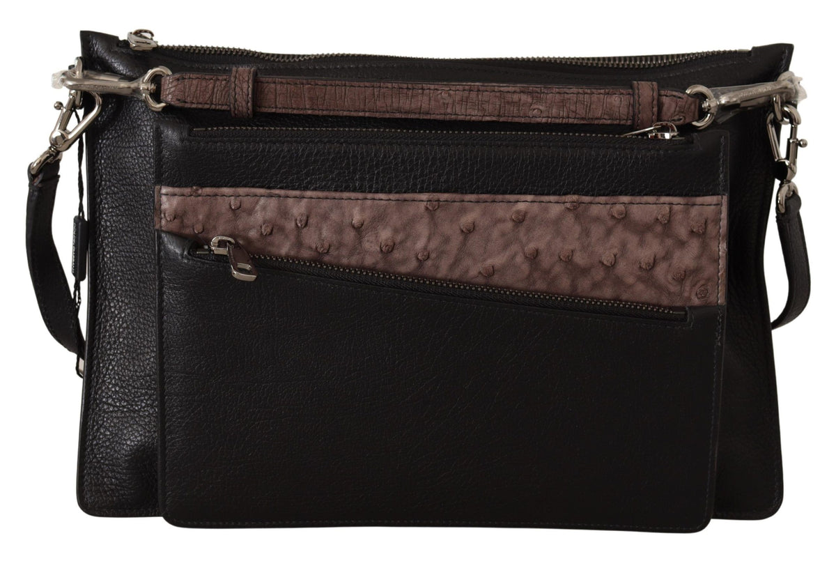 Black exotic leather Dolce & Gabbana Alta Sartoria shoulder sling bag with sleek design and gold-tone hardware.