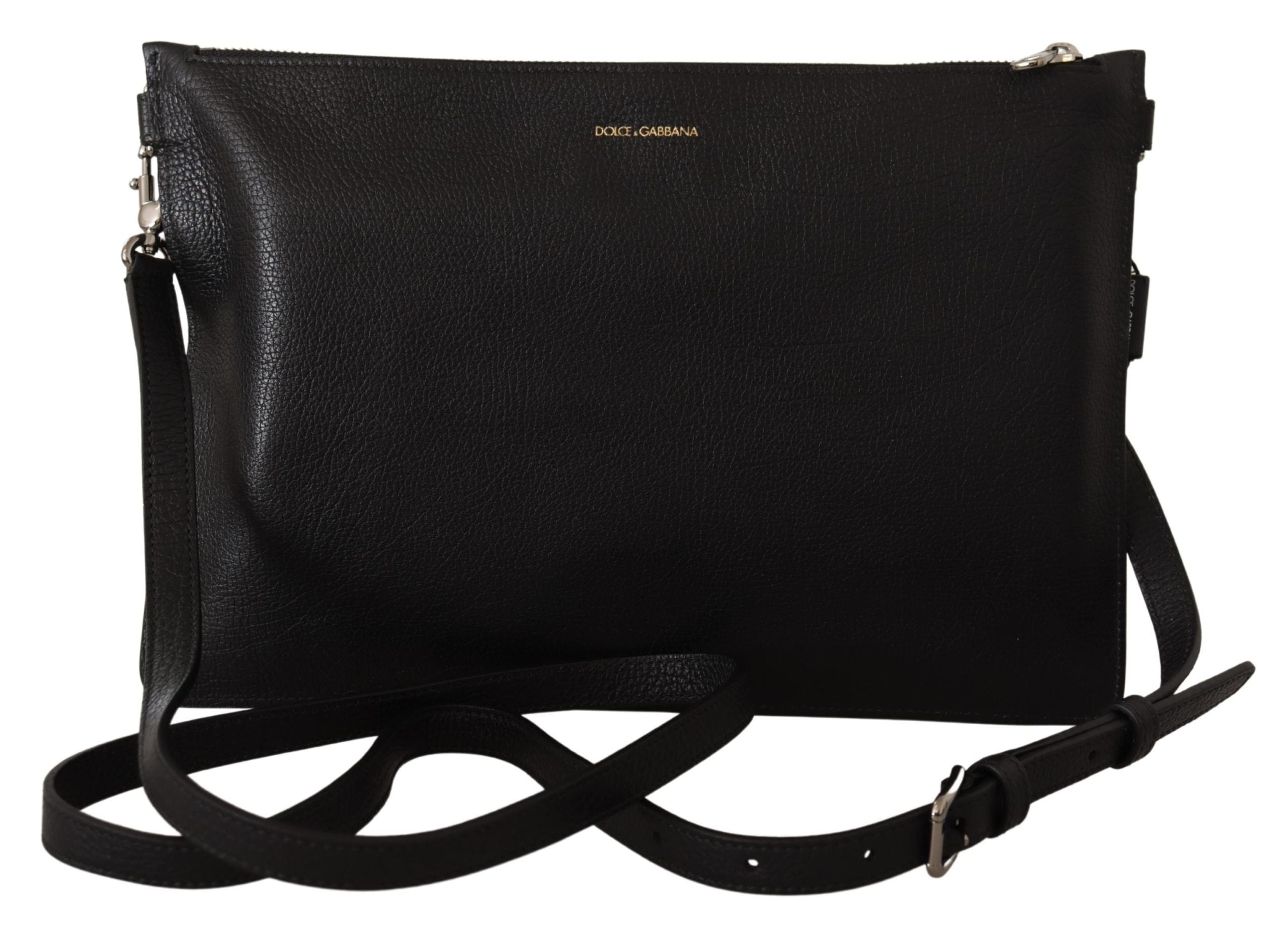 Dolce & Gabbana black exotic leather shoulder sling Alta Sartoria bag with sleek design and adjustable strap.