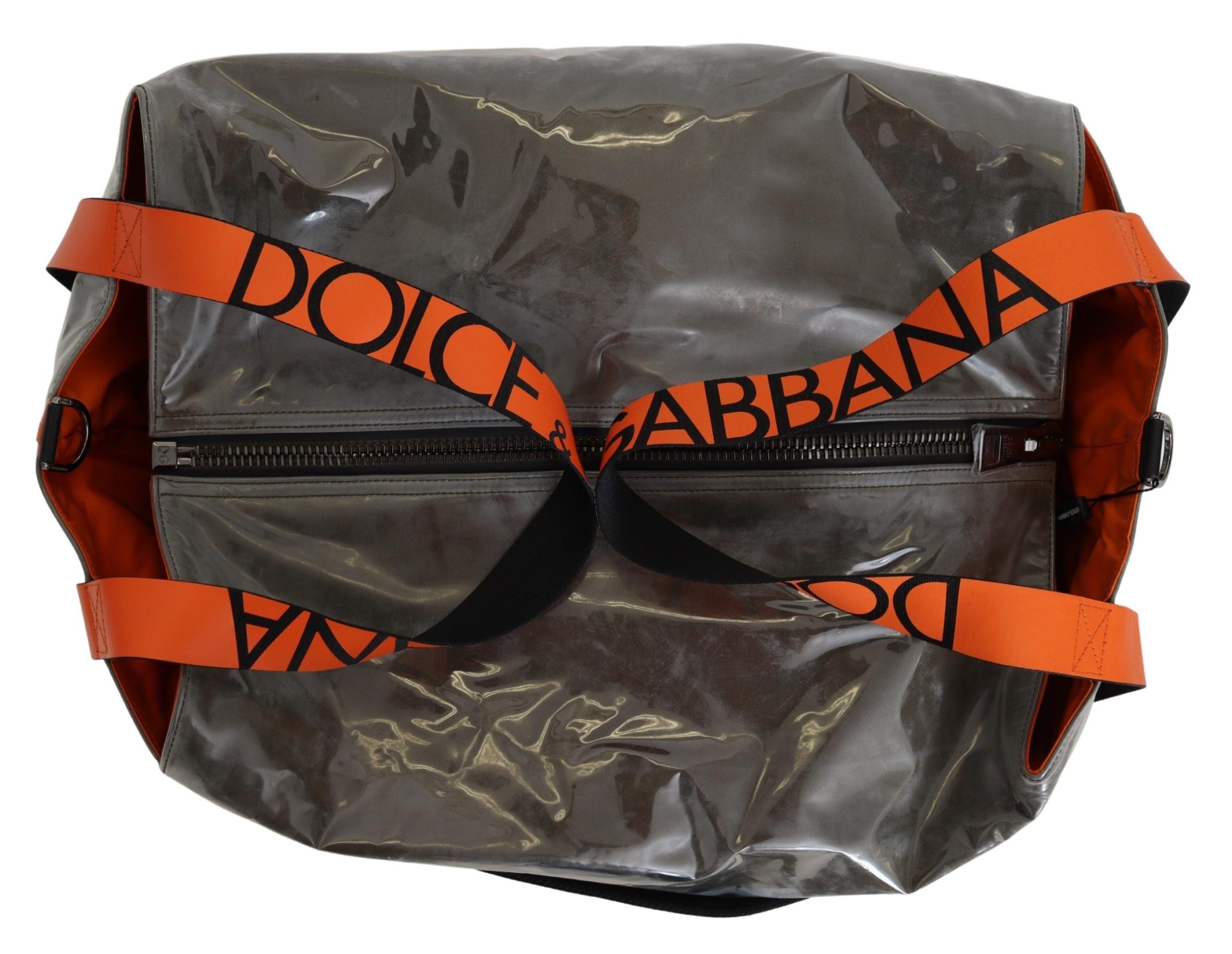 Green cotton tote bag for men with large fabric design, branded by Dolce & Gabbana, featuring sturdy handles and spacious interior.