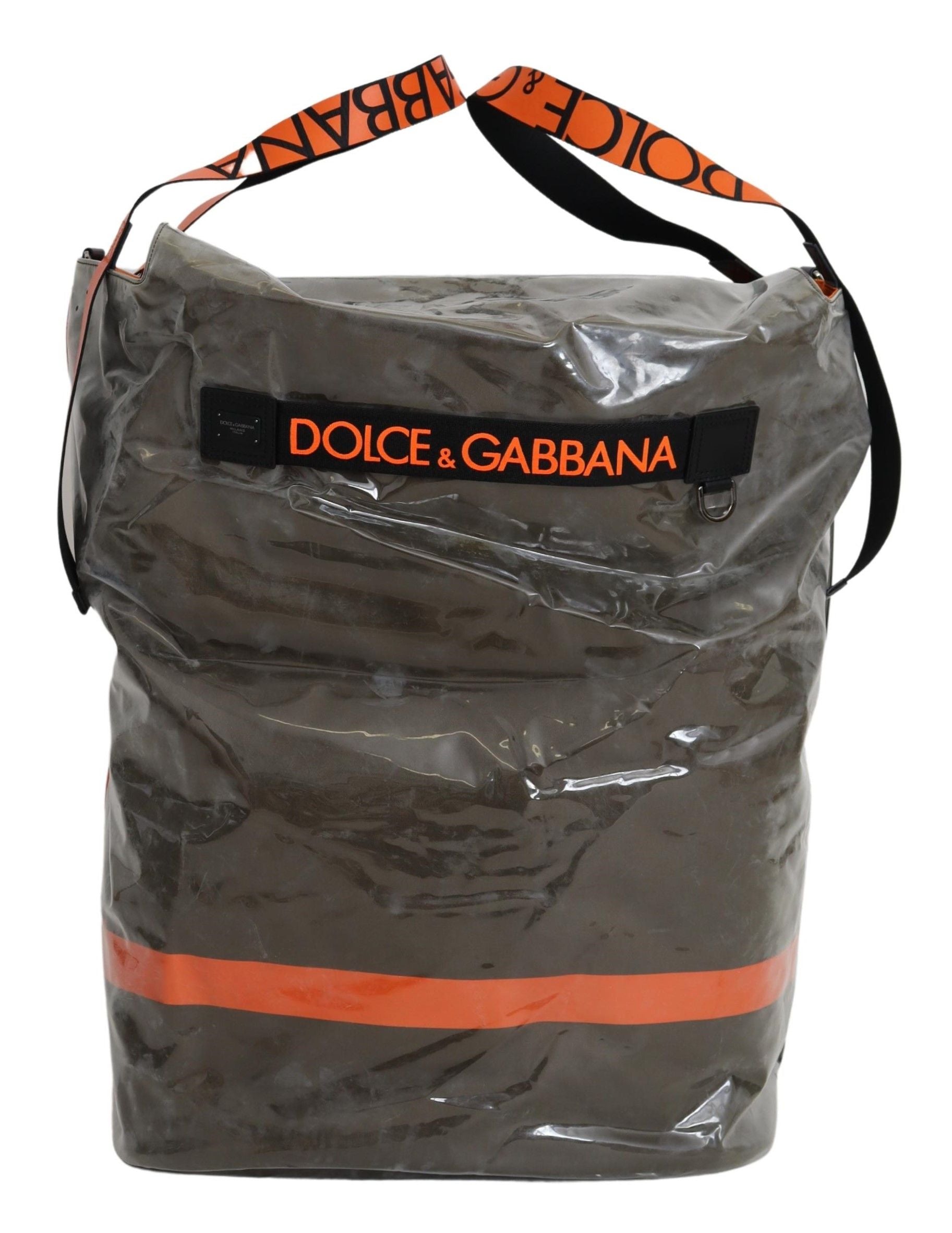 Green cotton shopping tote bag for men by Dolce & Gabbana with large fabric design and sturdy handles.