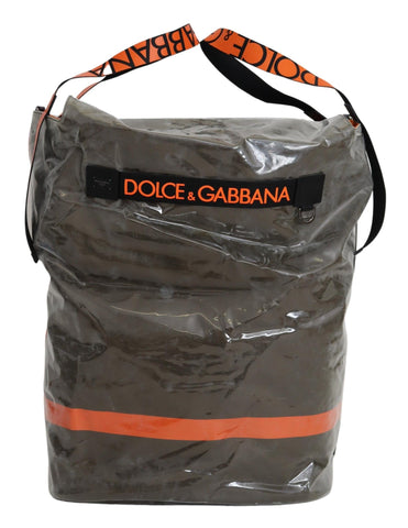 Green cotton shopping tote bag for men by Dolce & Gabbana with large fabric design and sturdy handles.