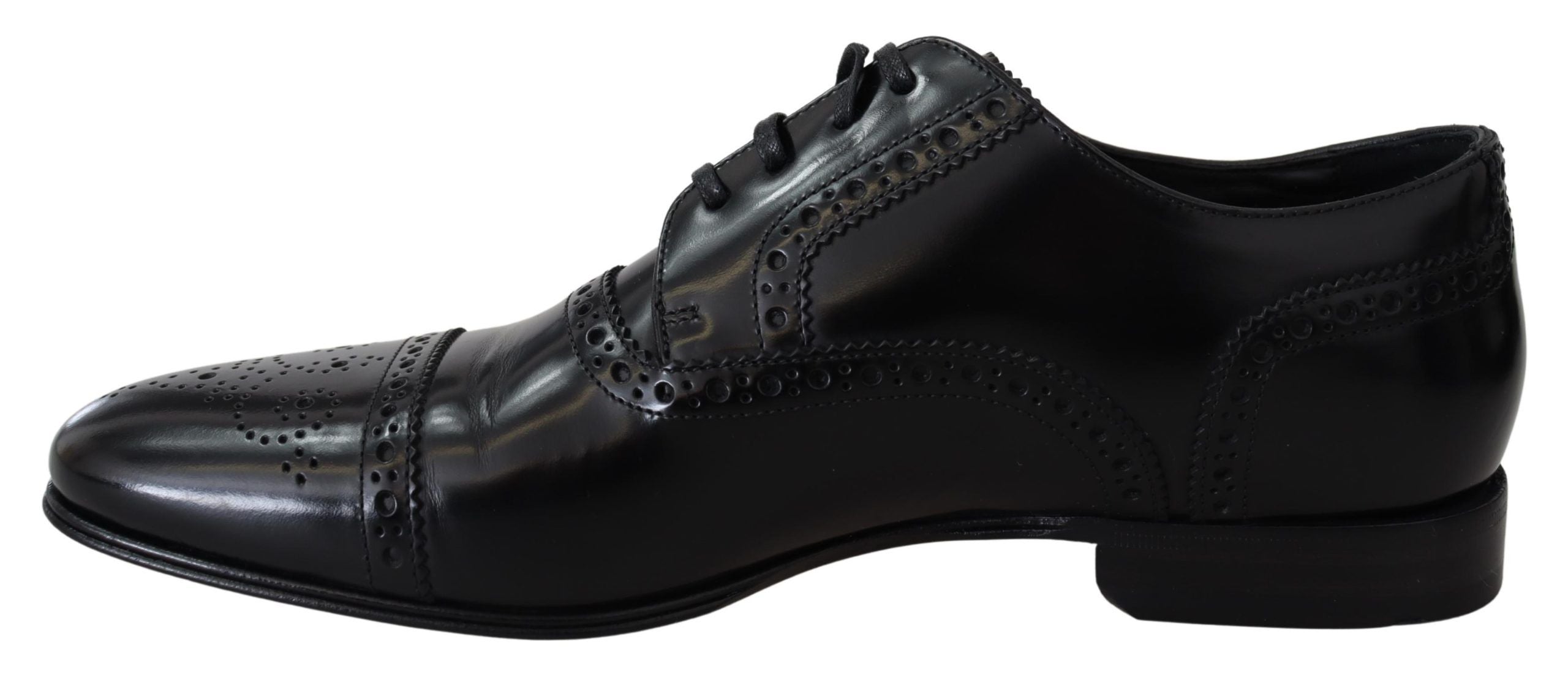 Black leather men's derby loafers by Dolce & Gabbana, featuring sleek formal design and classic craftsmanship.