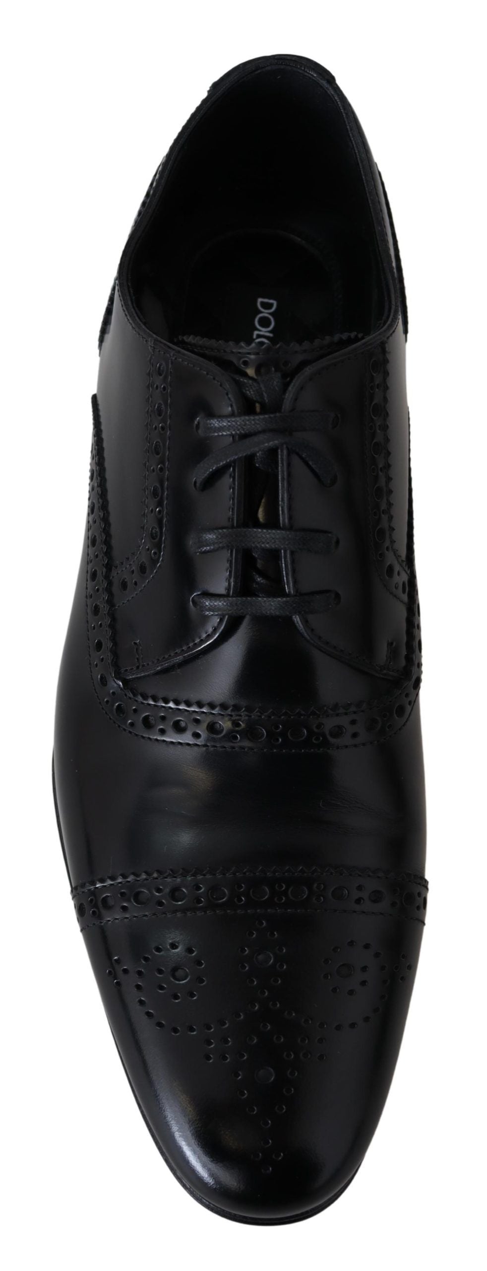 Black leather men's Derby loafers by Dolce & Gabbana, showcasing sleek formal shoe design with polished finish.