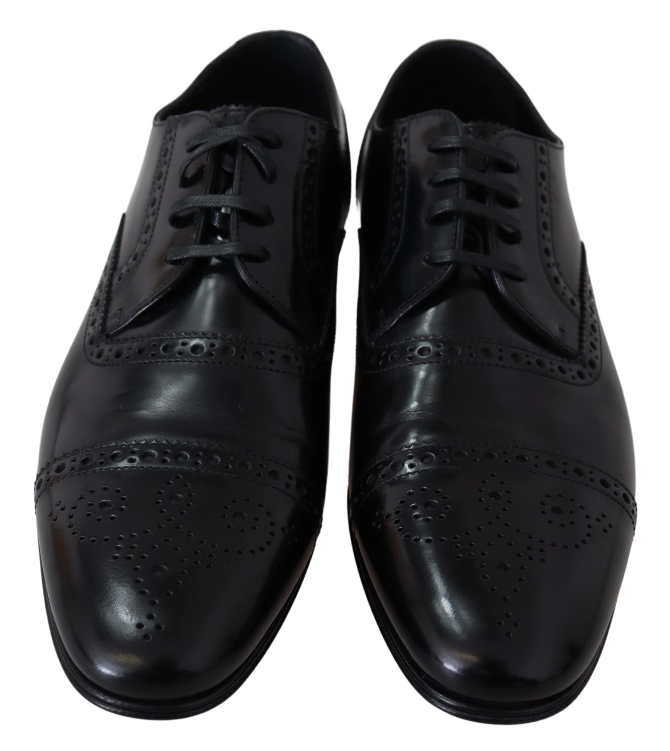 Black leather men's Derby formal loafers shoes by Dolce & Gabbana, featuring sleek design and polished finish.