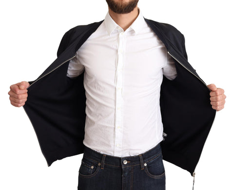 Blue silk short bomber jacket for men by Dolce & Gabbana, featuring a sleek design and stylish fit.