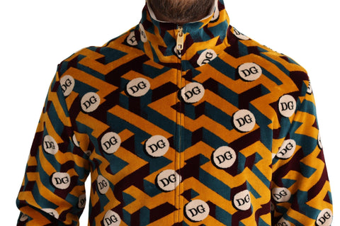 Multicolor velvet men's sweater jacket with Dolce & Gabbana DG logo, featuring a stylish design and comfortable fit.