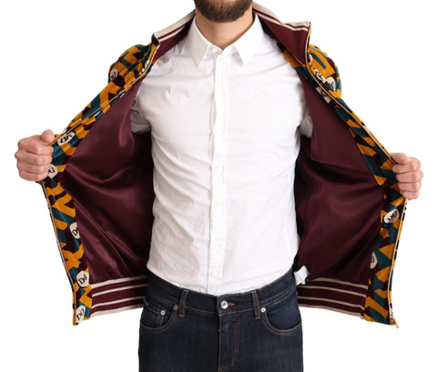 Multicolor velvet Dolce & Gabbana men's sweater jacket with DG logo, featuring a stylish, vibrant design and cozy fit.