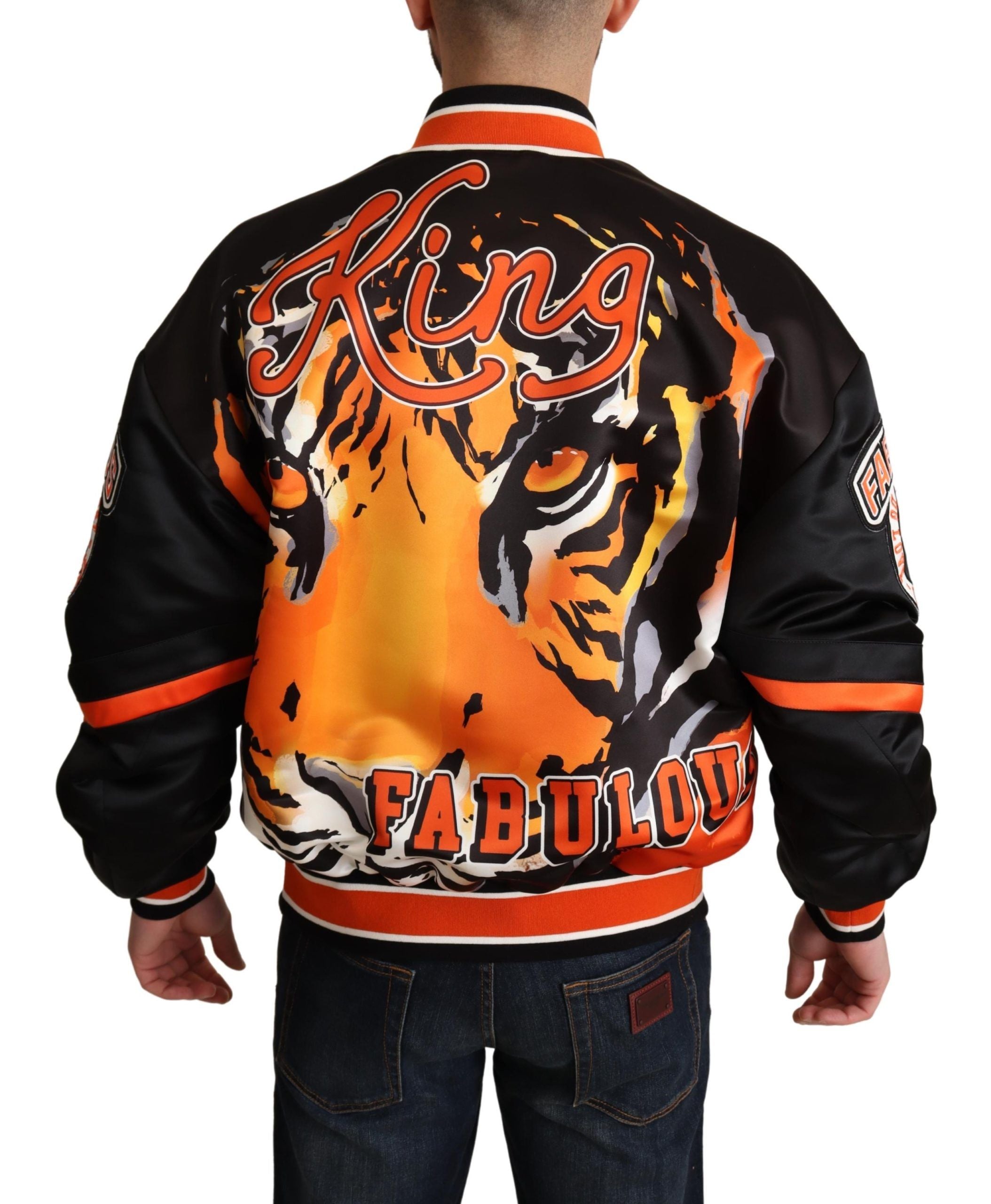 Multicolor Dolce & Gabbana bomber jacket with King logo design, vibrant style, and modern streetwear look.