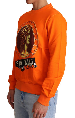Orange King Ceasar cotton pullover sweater by Dolce & Gabbana, featuring a classic crewneck design and bold branding.