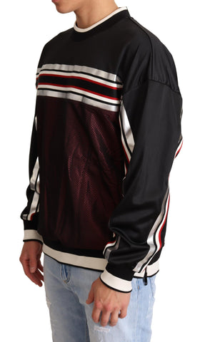 Black and red mesh sport pullover crewneck sweater by Dolce & Gabbana, featuring a stylish athletic design and comfortable fit.