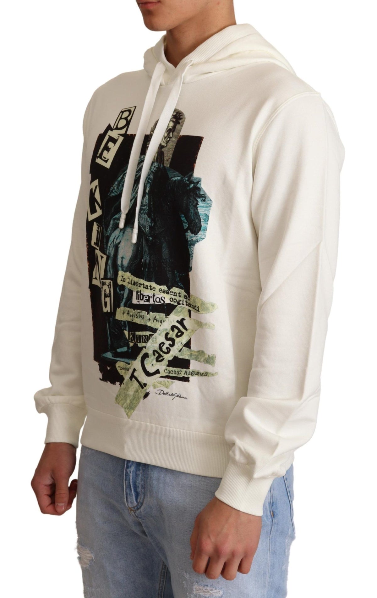 White King Ceasar cotton hooded sweater by Dolce & Gabbana, featuring a casual fit with a hood and knit texture.