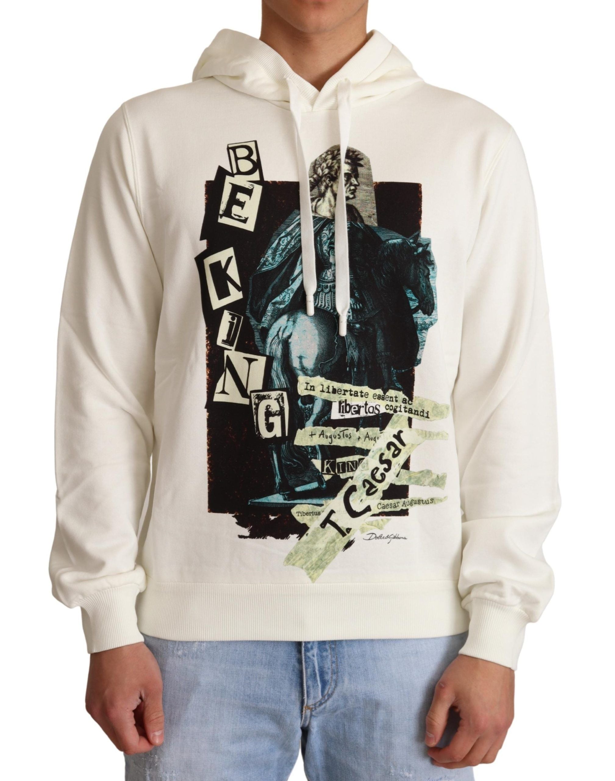 White King Caesar cotton hooded sweater by Dolce & Gabbana, featuring a casual fit with a hood and long sleeves.