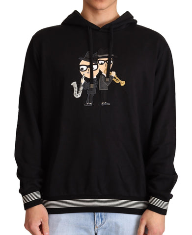Black cotton hooded sweater from Dolce & Gabbana's #dgfamily collection, featuring a relaxed fit and subtle branding details.