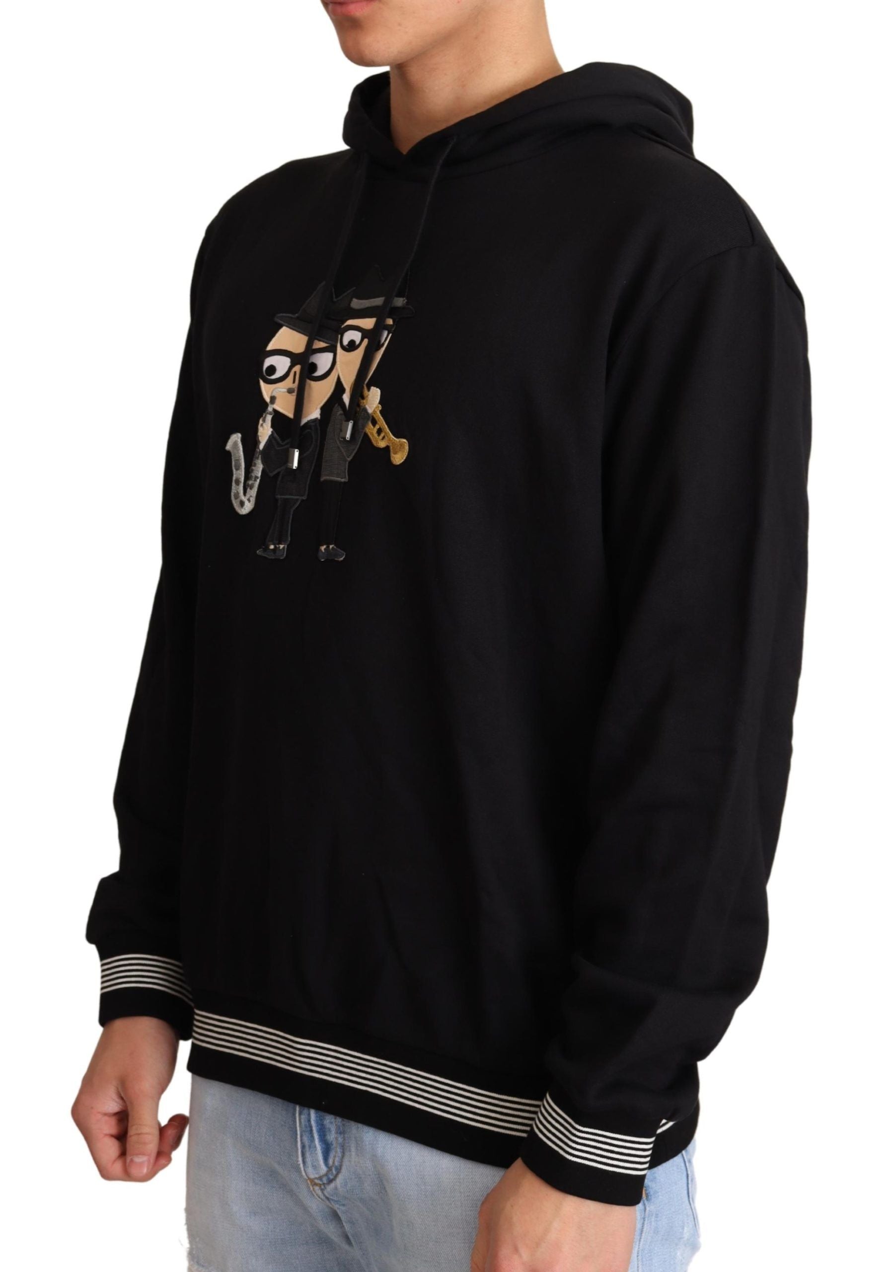 Black cotton hooded sweater by Dolce & Gabbana with "#dgfamily" text, featuring a casual fit and comfortable hood.