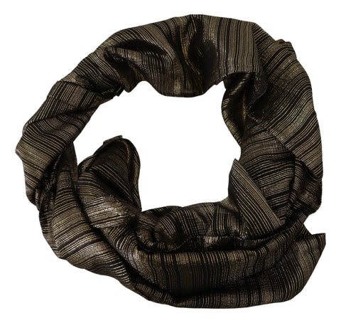 Metallic gold silk stretch shawl wrap scarf with elegant drape, designed by Dolce & Gabbana, showcasing luxurious fabric and sophisticated style.