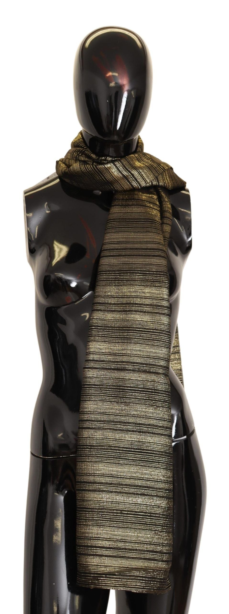 Gold silk stretch shawl wrap scarf by Dolce & Gabbana, featuring a metallic finish and elegant draping.