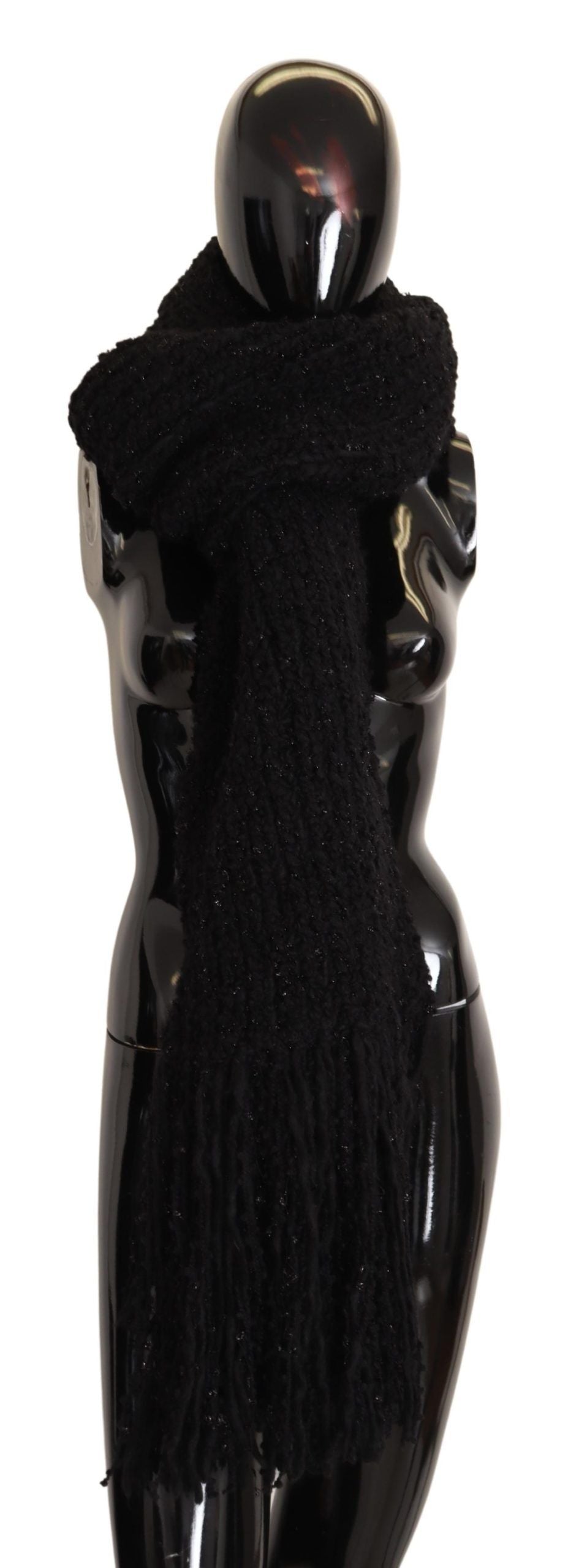 Black Virgin Wool knitted wrap shawl scarf by Dolce & Gabbana, featuring a cozy, textured knit pattern for stylish warmth.