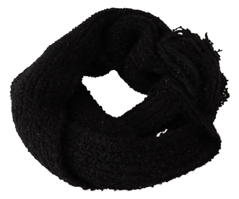 Black Virgin Wool knitted wrap shawl scarf from Dolce & Gabbana displayed with textured knit pattern and draped style.