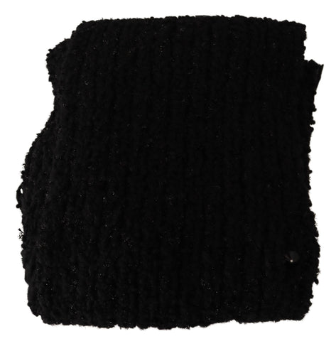 Black Virgin Wool knitted wrap shawl scarf by Dolce & Gabbana, featuring a cozy, textured knit pattern and elegant drape.
