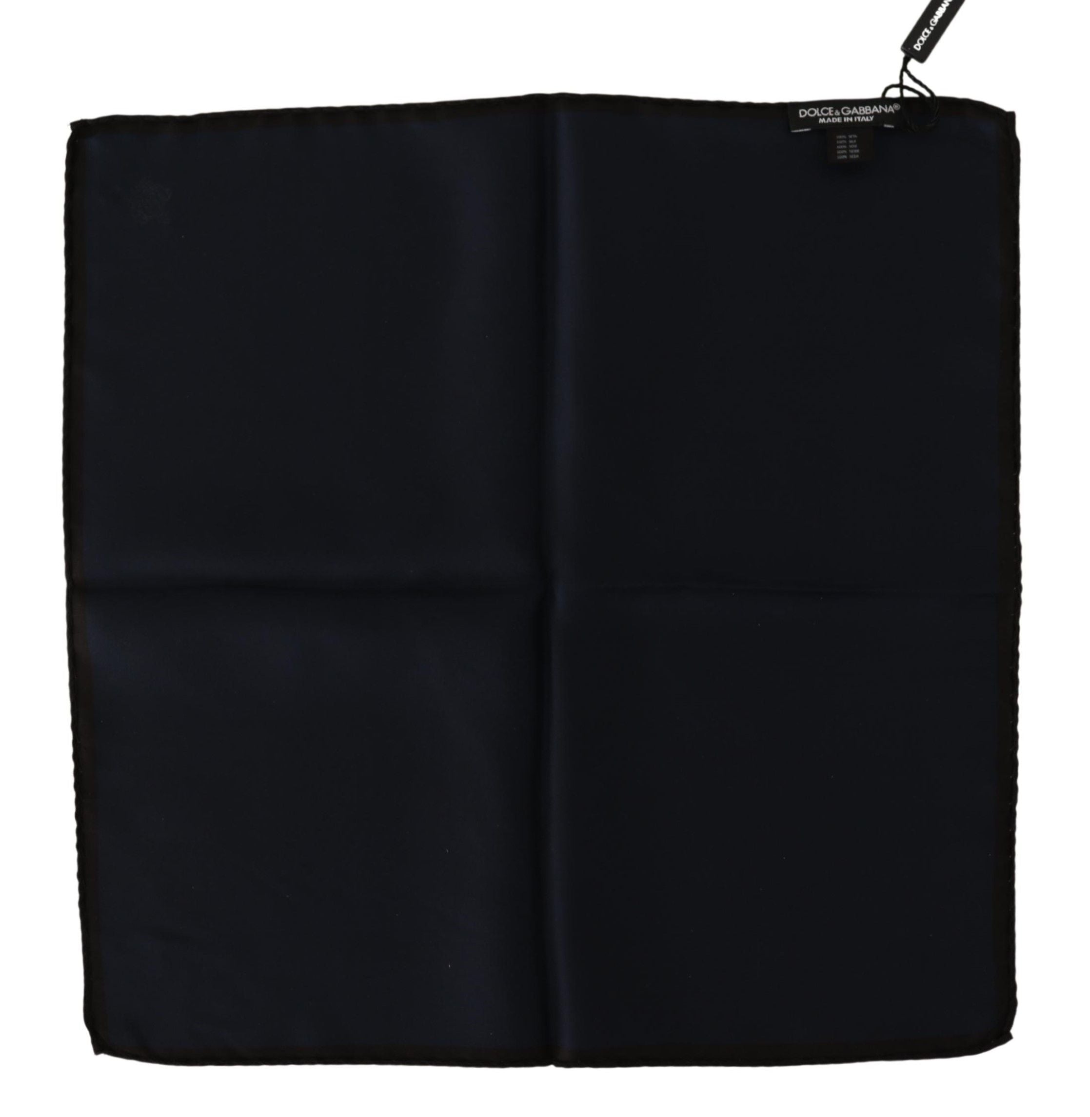 Black square silk handkerchief scarf by Dolce & Gabbana, featuring a smooth, luxurious 100% silk fabric with a classic design.