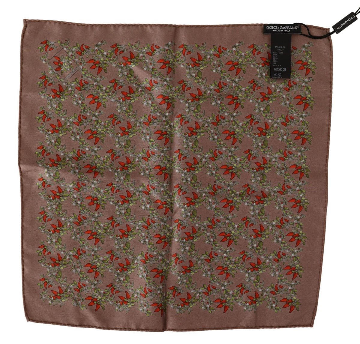 Brown carrots print silk handkerchief by Dolce & Gabbana featuring vibrant vegetable design on smooth silk fabric.