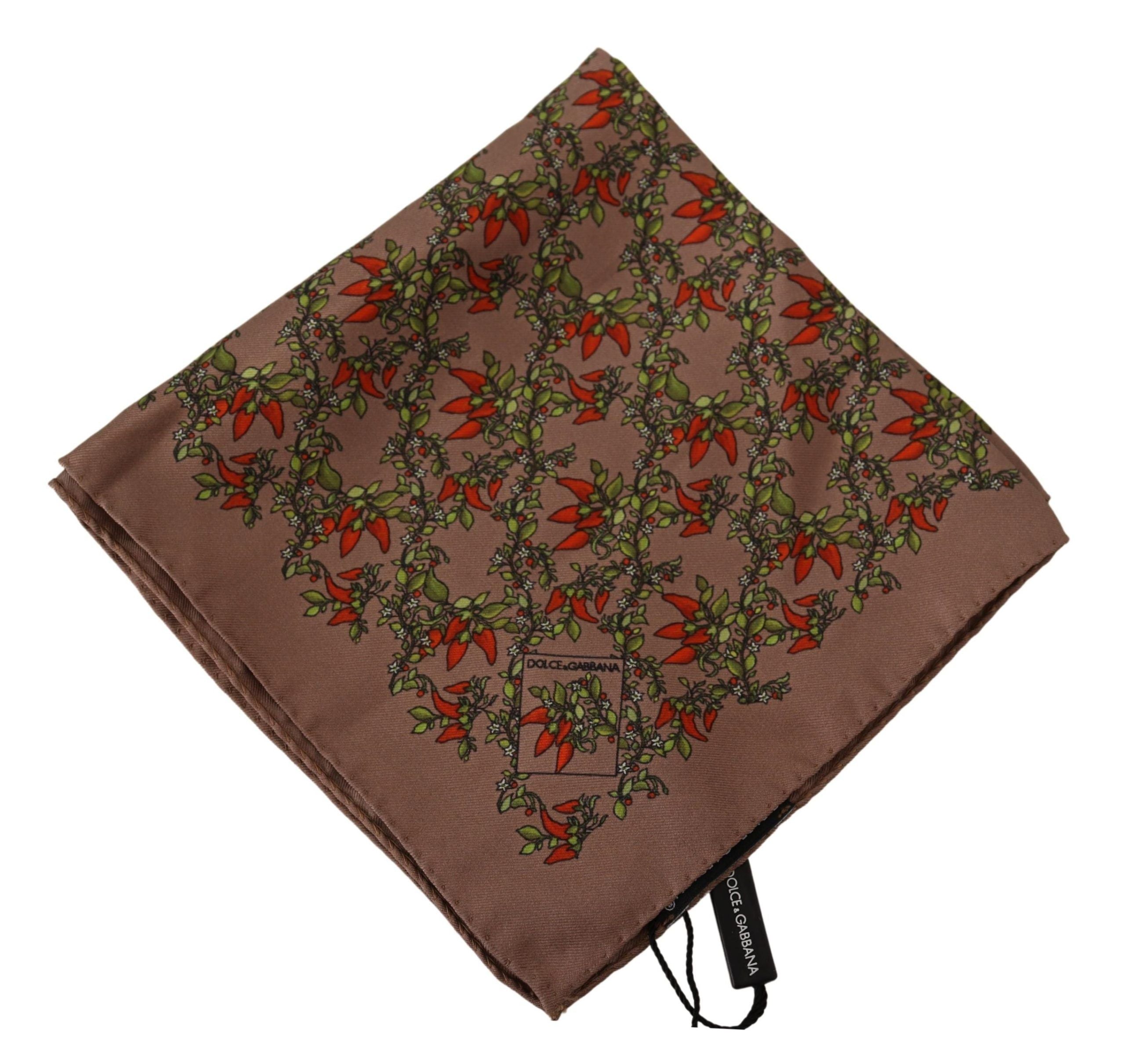 Brown carrots print silk handkerchief by Dolce & Gabbana with vibrant vegetable design and smooth silk fabric.