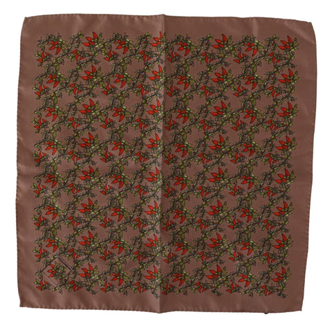 Brown carrots print silk handkerchief by Dolce & Gabbana featuring a detailed vegetable pattern on smooth silk fabric.
