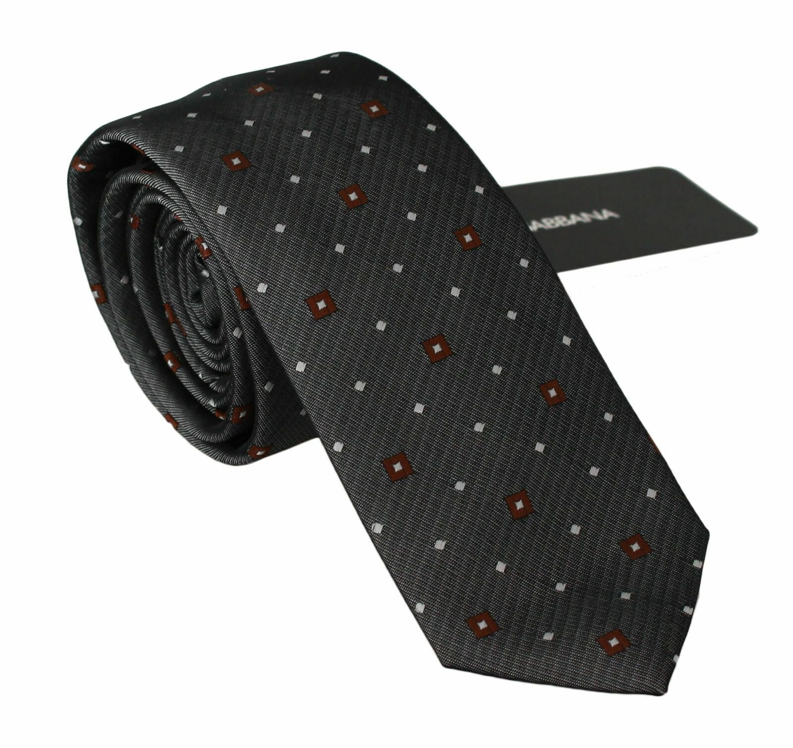 Gray patterned classic men's slim necktie by Dolce & Gabbana, featuring a stylish design ideal for formal or business wear.