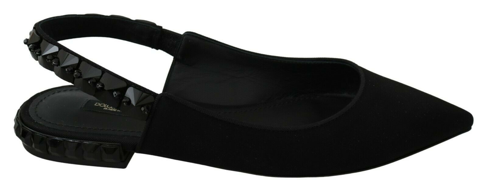 Black Dolce & Gabbana flats slingback shoes made of charmeuse fabric with a sleek, elegant design and pointed toe.