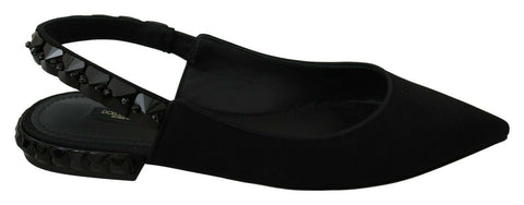 Black Dolce & Gabbana flats slingback shoes made of charmeuse fabric with a sleek, elegant design and pointed toe.