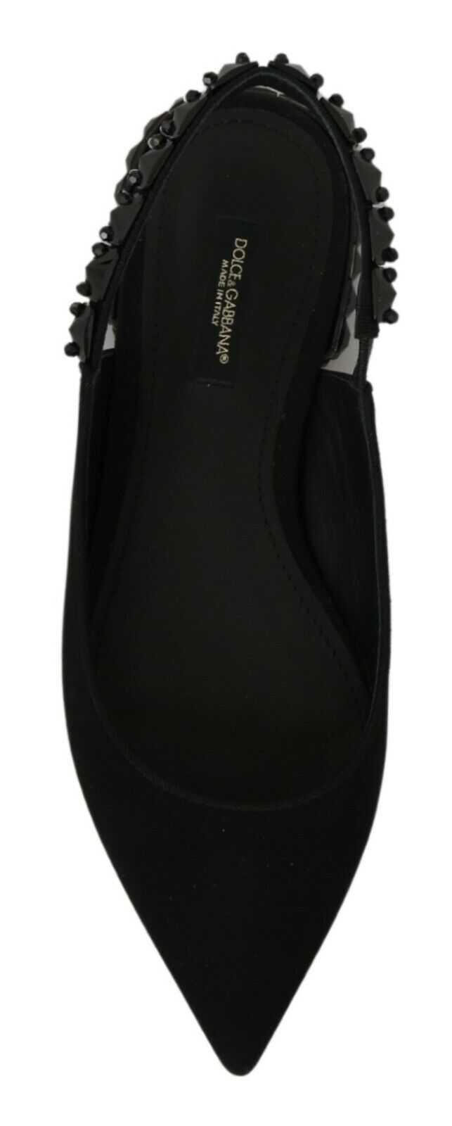 Black Dolce & Gabbana slingback flats with charmeuse fabric, featuring a sleek and elegant design for stylish comfort.