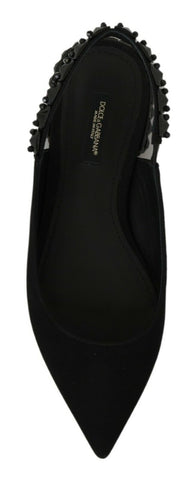 Black Dolce & Gabbana slingback flats with charmeuse fabric, featuring a sleek and elegant design for stylish comfort.