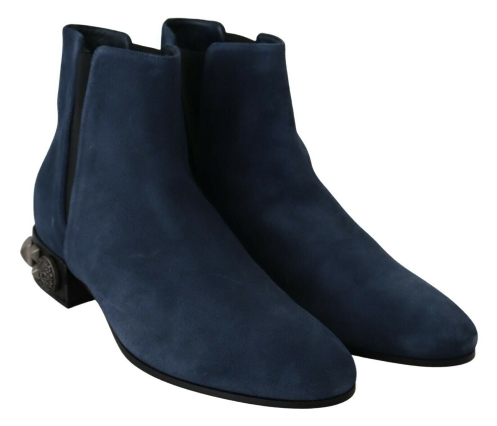 Blue suede studded boots with embellishments by Dolce & Gabbana, featuring a stylish and edgy design.